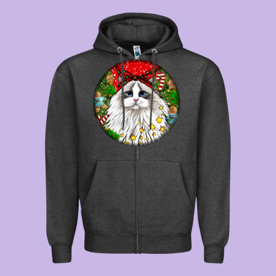 Christmas Ragdoll  Cat Zipper Hoodie Designed By Lillyallendesigns