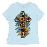 Baby Blue cross Ladies Tee - JahusDesignShop