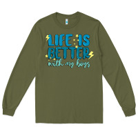Army Green life is better with my boys Long Sleeve Tee - MaliasSmallBusiness