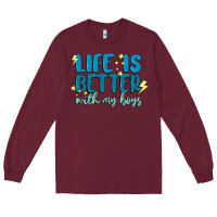 Burgundy life is better with my boys Long Sleeve Tee - MaliasSmallBusiness