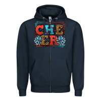 Navy Cheer Baseball stitchs Zipper Hoodie - LillyAllenDesigns