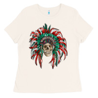 Bone mexican flag indian headdress with  skull Ladies Tee - RanaPortraitStore
