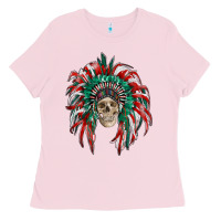 Bubblegum Pink mexican flag indian headdress with  skull Ladies Tee - RanaPortraitStore