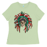 Matcha mexican flag indian headdress with  skull Ladies Tee - RanaPortraitStore