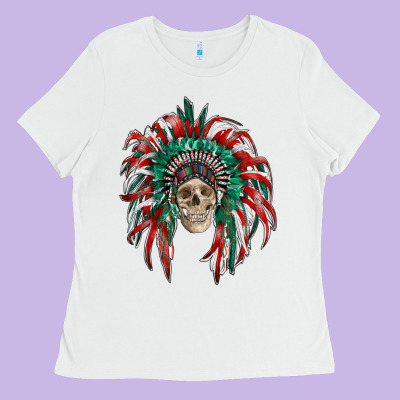 Mexican Flag Indian Headdress With  Skull Ladies Tee Designed By Ranaportraitstore