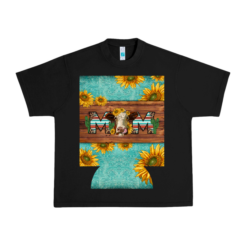 Mom Hereford Cattle Sunflowers On Tooled Leather Regular Can Cooler Urban Heavy Tee by BarkalooDesign | Teevron