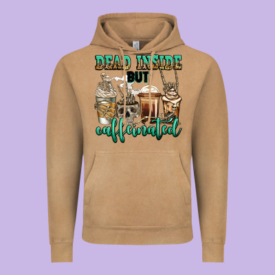 Dead Inside But Caffeinated Skeleton Coffee Cups Vintage Hoodie Designed By Jasminsmagicworld
