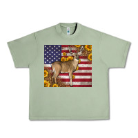 Oil Green Western American Flag And Deer Urban Heavy Tee - LillyAllenDesigns