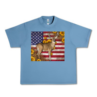 Pebble Blue Western American Flag And Deer Urban Heavy Tee - LillyAllenDesigns