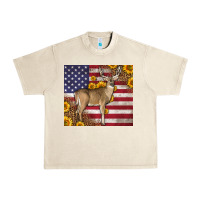 Sandshell Western American Flag And Deer Urban Heavy Tee - LillyAllenDesigns