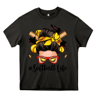 Asphalt softball life messy bun Heavy Core Tee - Zillion Design Studio