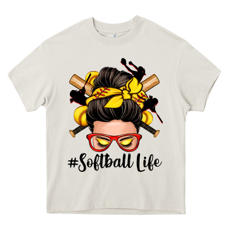 Softball Life Messy Bun Heavy Core Tee by Zillion Design Studio | Teevron