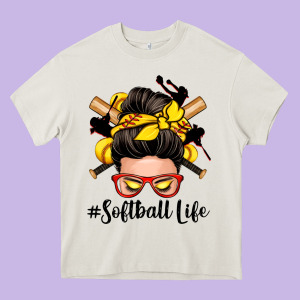 Softball Life Messy Bun Heavy Core Tee Designed By Zillion Design Studio