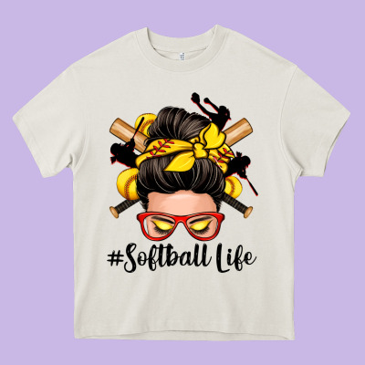 Softball Life Messy Bun Heavy Core Tee Designed By Zillion Design Studio