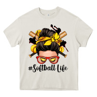 Cream softball life messy bun Heavy Core Tee - Zillion Design Studio