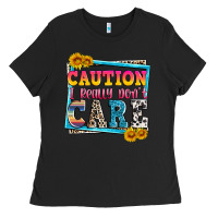 Black caution i really don't care Ladies Tee - Zillion Design Studio