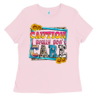 Bubblegum Pink caution i really don't care Ladies Tee - Zillion Design Studio