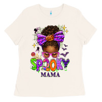 Bone Halloween Afro Messy Bun Spooky Mama Ladies Tee - texasbilliewilder