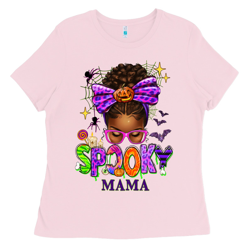 Halloween Afro Messy Bun Spooky Mama Ladies Tee by texasbilliewilder | Teevron