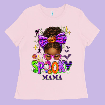 Halloween Afro Messy Bun Spooky Mama Ladies Tee Designed By Texasbilliewilder