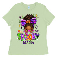 Matcha Halloween Afro Messy Bun Spooky Mama Ladies Tee - texasbilliewilder