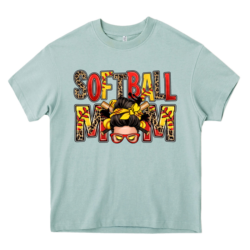 Softball Mom Messy Bun Heavy Core Tee by Zillion Design Studio | Teevron