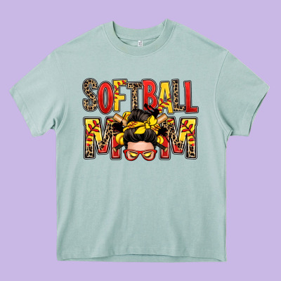 Softball Mom Messy Bun Heavy Core Tee Designed By Zillion Design Studio