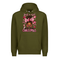 Army Green just a girl who loves pink christmas afro messy bu Premium Hoodie - texasbilliewilder