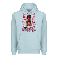 Blue Mist just a girl who loves pink christmas afro messy bu Premium Hoodie - texasbilliewilder