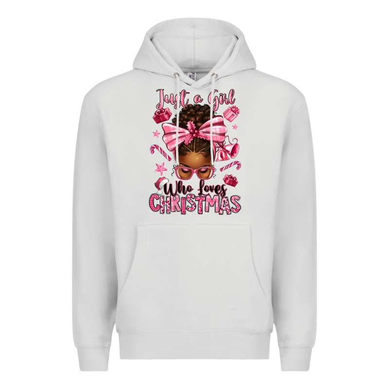 Just A Girl Who Loves Pink Christmas Afro Messy Bu Premium Hoodie by texasbilliewilder | Teevron