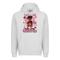 Dove Grey just a girl who loves pink christmas afro messy bu Premium Hoodie - texasbilliewilder