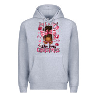 Heather Grey just a girl who loves pink christmas afro messy bu Premium Hoodie - texasbilliewilder