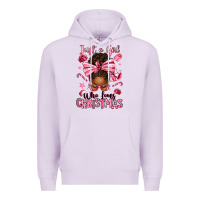 Lilac just a girl who loves pink christmas afro messy bu Premium Hoodie - texasbilliewilder