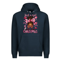 Navy just a girl who loves pink christmas afro messy bu Premium Hoodie - texasbilliewilder