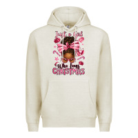 Oatmeal Heather just a girl who loves pink christmas afro messy bu Premium Hoodie - texasbilliewilder