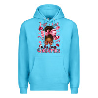 Ocean Blue just a girl who loves pink christmas afro messy bu Premium Hoodie - texasbilliewilder