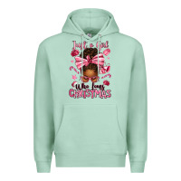 Seafoam just a girl who loves pink christmas afro messy bu Premium Hoodie - texasbilliewilder