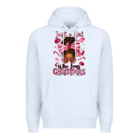 White just a girl who loves pink christmas afro messy bu Premium Hoodie - texasbilliewilder