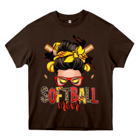 Chocolate Brown softball mom messy bun Heavy Core Tee - Zillion Design Studio