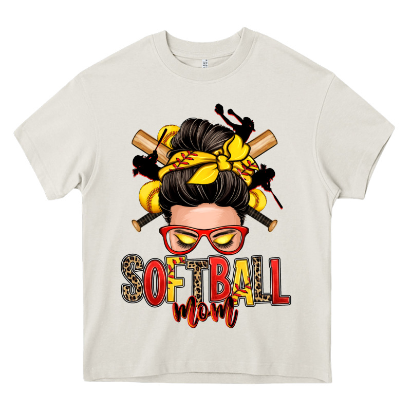 Softball Mom Messy Bun Heavy Core Tee by Zillion Design Studio | Teevron