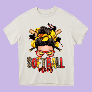 Softball Mom Messy Bun Heavy Core Tee Designed By Zillion Design Studio