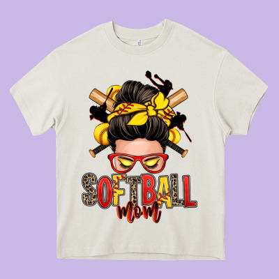 Softball Mom Messy Bun Heavy Core Tee Designed By Zillion Design Studio
