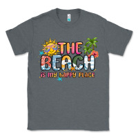 Charcoal Heather the beach is my happy place Classic Tee - MaliasSmallBusiness