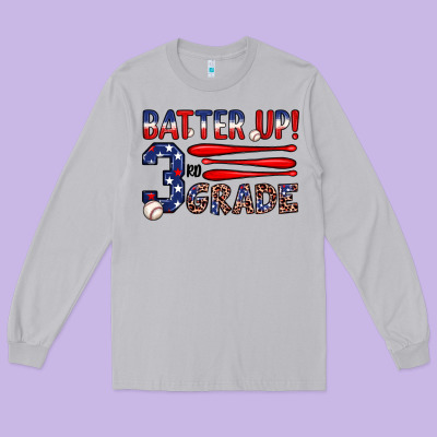 Batter Up 3rd Grade Long Sleeve Tee Designed By Jahusdesignshop