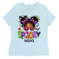 Baby Blue Spooky Mini Halloween Messy Bun Ladies Tee - texasbilliewilder