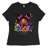 Black Spooky Mini Halloween Messy Bun Ladies Tee - texasbilliewilder