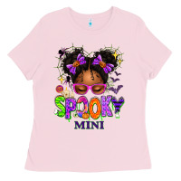 Bubblegum Pink Spooky Mini Halloween Messy Bun Ladies Tee - texasbilliewilder