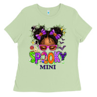 Matcha Spooky Mini Halloween Messy Bun Ladies Tee - texasbilliewilder