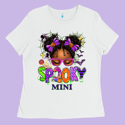 Spooky Mini Halloween Messy Bun Ladies Tee Designed By Texasbilliewilder