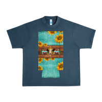 Midnight Navy mom hereford cattle sunflowers on tooled leather slim can cooler Urban Heavy Tee - BarkalooDesign